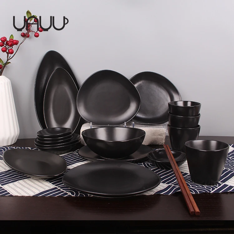 Japanese Black Unglazed 20 Pcs Ceramic Dinner Set / Stoneware