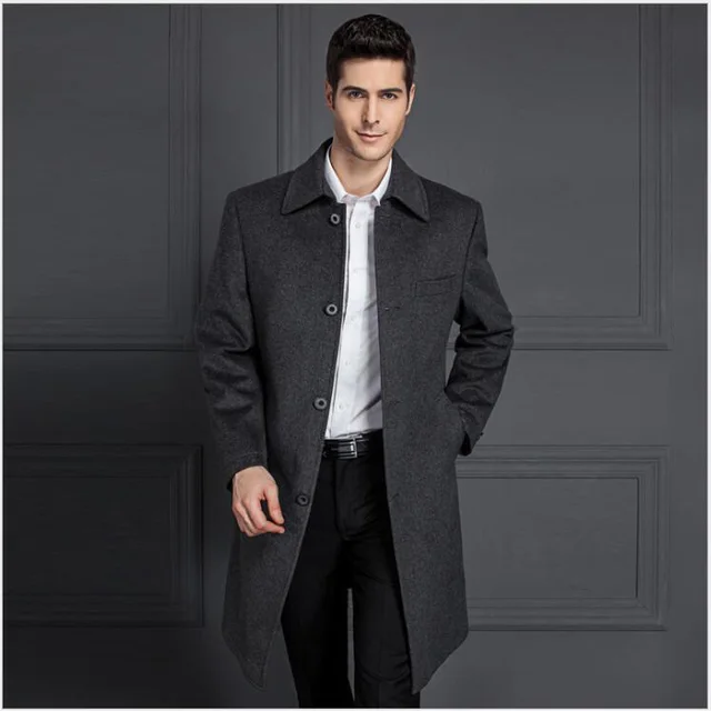 latest design polo neck men's long wool coat