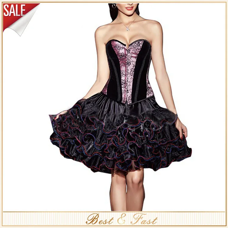 2015 Sexy Pink Black Corset Top Steel Bone Corset Overbust Corselet Gothic Waist Training Corsets And Bustiers Gothic corpete