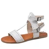 Hot selling large size women shoes flats heels sandals with two buckles