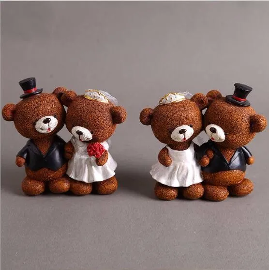 custom cute resin couple teddy bear figurine wedding cake topper