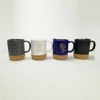 Ceramic coffee mug wirh plastic lid and cork bottom,stoneware with decal.