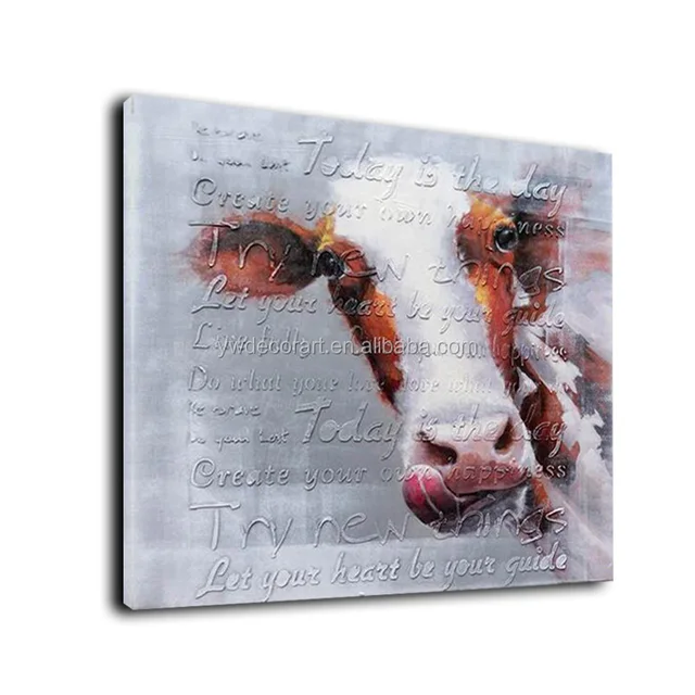 moder art cow with words wall decor oil painting handpaint on