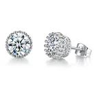 Wholesale Korean Style Simple CZ Earring 18K White Gold Plated Round Cut Austrian Crystal Stud Earrings for Bridal Girl E848