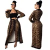 2019 Hot Selling Womens 2 Piece Print Outfits Clubwear Long Sleeve Open Cardigan Pants Set