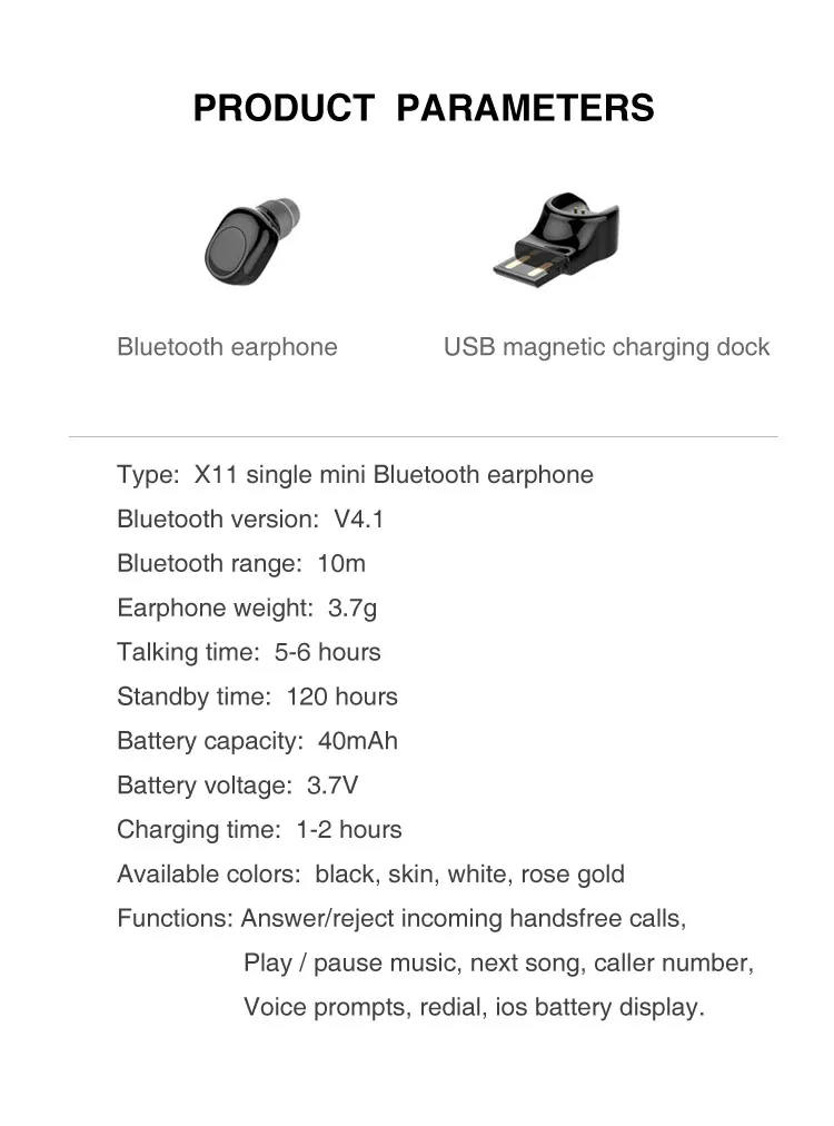 Wholesale Mini Single in Ear Bluetooth Earphone, Wireless Headset, Wireless Headphone with USB Magnetic Charging Dock - ANKUX.COM