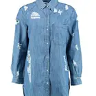 Plus Size Women Distressed Denim Shirt Fashion Slim Blouse Ladies Tops