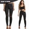 OEM china wholesale all branded name scratch pants ripped damaged distressed women skinny jeans denim 037