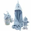 Amazon 500gsm 600 gsm bamboo fiber shark baby hooded towel gift set for shower