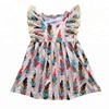 Dropshipping OEM/ODM Wholesale flutter sleeve dress feather print kids clothes baby girls dresses