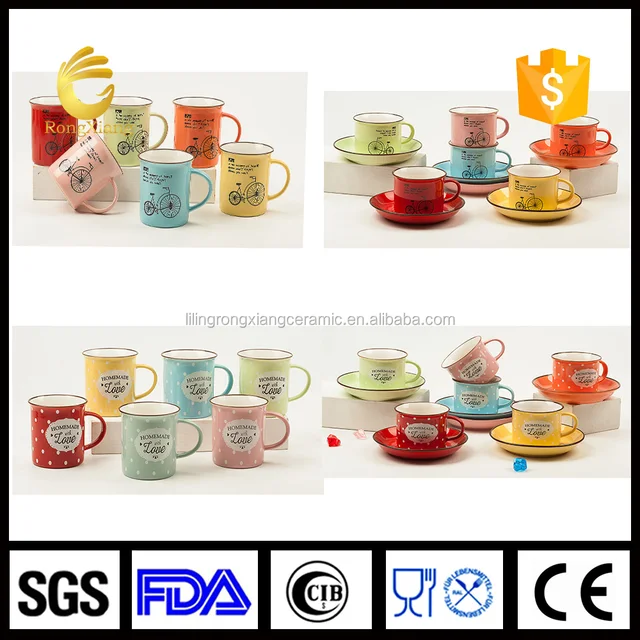 bulk enamel coffee mug cup saucer gift set ceramic silicone