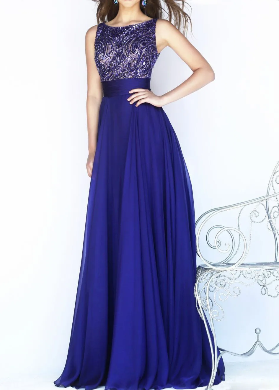 Custom Made Long Evening Dress Crystal Chiffon Backless Long Prom Dresses 2015 Formal Gown Evening Dress Vestido Longo T018