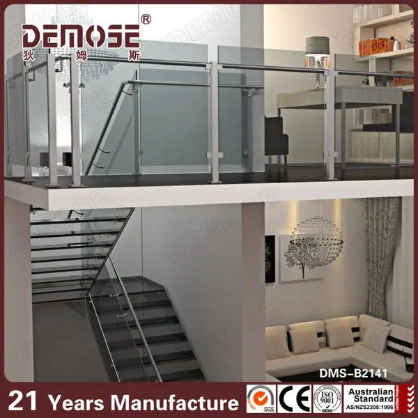 2016 wholesale tempered glass railing with wood handrail interior glass railing made in china