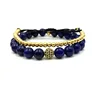 Natural gemstone lapis lazuli stainless steel beads macrmae bracelet set