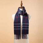 Manufacturer custom mens ladies scarves navy blue grid 100% cashmere scarf
