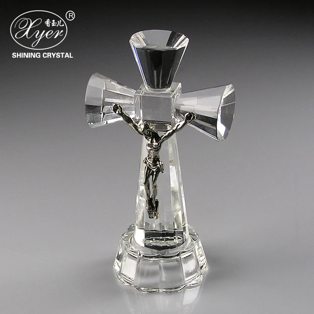 hot sale christian gifts crystal cross free standing with jesus
