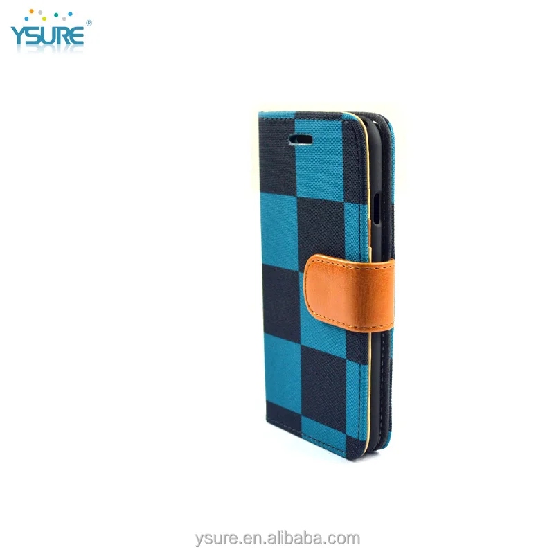 Blue Chess Pattern Fabric Wallet Leather Phone Case For LG G Flex 2 with PVC ID and credit card slots