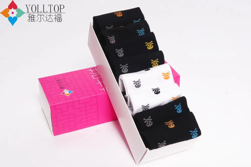 women Ship socks 2015 spring autumn style Pure cotton women sport socks skull women Ship socks wholesale 6 double pack