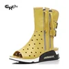 Fashion Summer Boots Sandals Pu Leather Zipper Buckle Flat Boots For Women