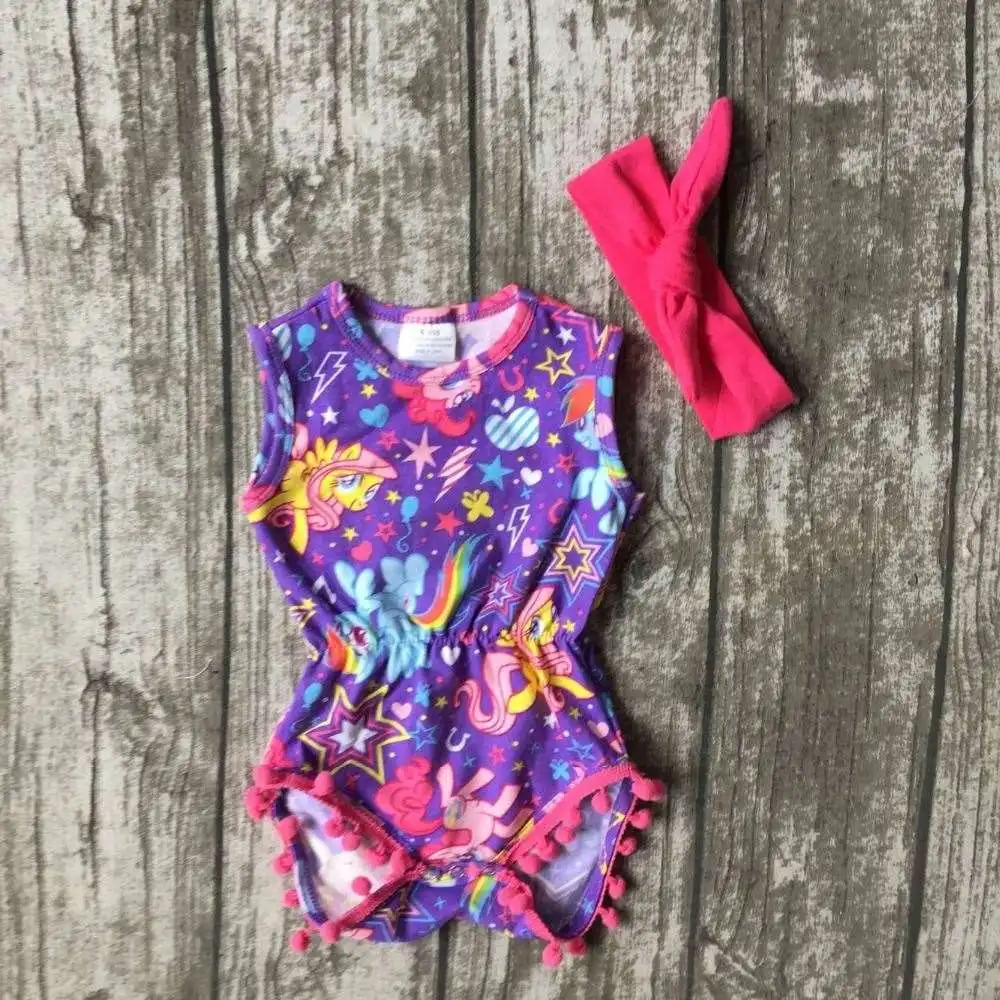 baby girls Summer little pony clothes infant toddler baby girls unicorn romper newborn cotton romper with match headband