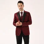 Handsome jacquard red color peak satin lapel 3pc men cheap wedding suits fashion turkish suits for men