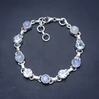 Wholesale Natural Moonstone and Blue Topaz Handmade Unique 925 Sterling Silver Bracelet 7-7 3/4"