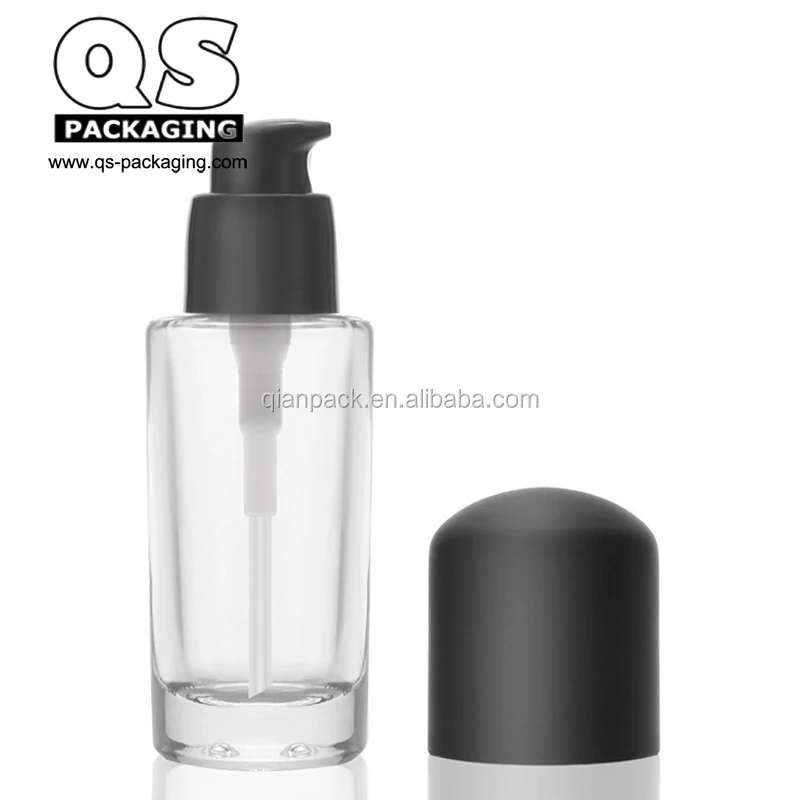 1oz Round Shape Glass Liquid Foundation Bottle With Double Wall Pump