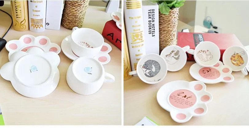 Personalized Cute cat coffee cups, Fashion cat ceramic cup with a dish