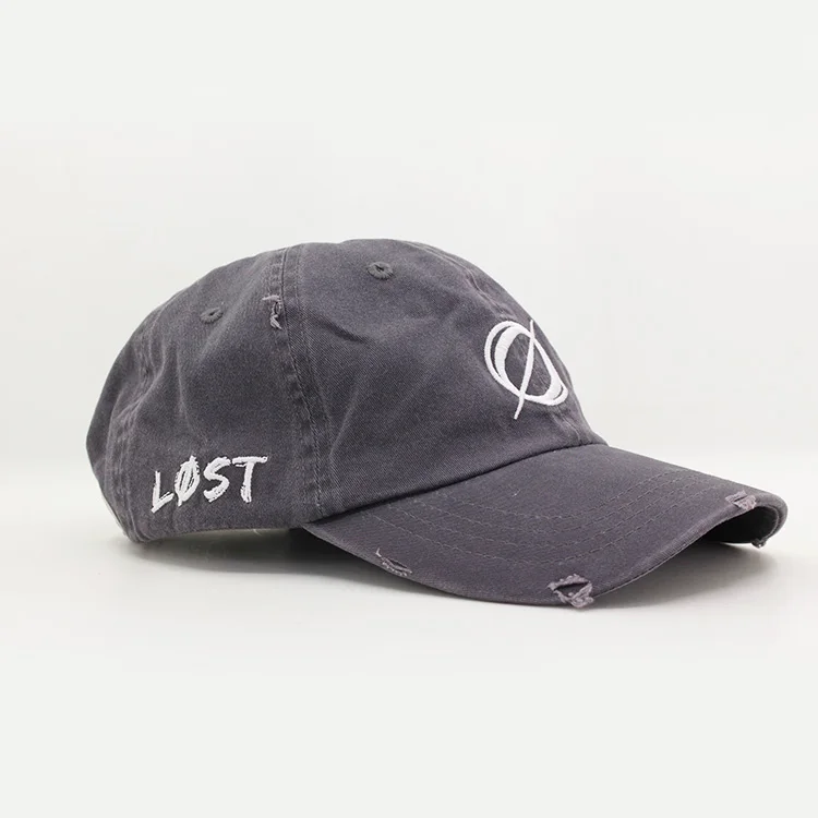 best selling blue denim distressed dad hat, distressed hat with logo customize