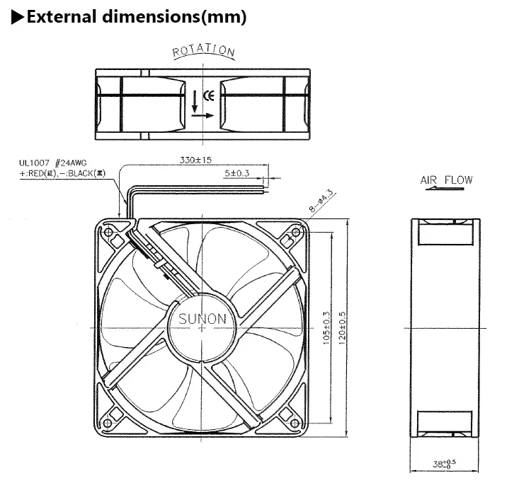 Performance Cooling Fan, SUNON, 12038, 120mm, 120x120 - detail 2