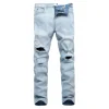 C41823 Summer Popular Light Blue Slim Hole Pants Trend High Street Men's Jeans