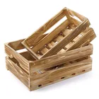 Country Rustic Light Torched Wood Nesting Storage Crates, Decorative Display Boxes, Set of 2