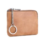 Genuine leather coin purse vintage style first layer cowhide mini wallets bag with keychain