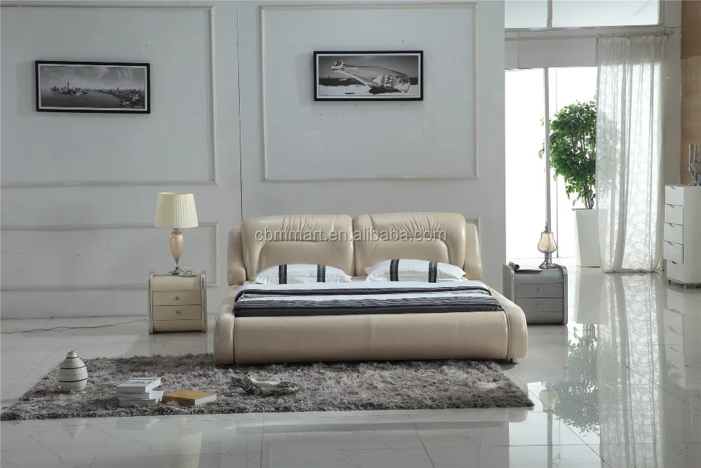 King size soft genuine leather bed 0414-801
