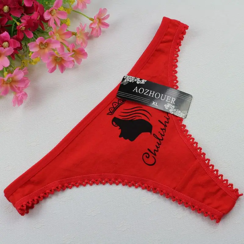 Stock Women underwear decorative border Head printing bragas thongs String Wholesale Cotton women's Sey Panties Sey Underwear Br