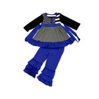 Wholesale Kids Wear Toddler Girls Outfits Blue Children Dresses Ruffle Leggings Baby Bodysuit Boutique Clothing Set Clothes