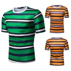 Stripe Shirt Men Short Sleeve Crew Neck Striped Cotton T Shirt Men