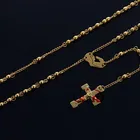 2.5mm Beads Women's Vintage Stainless Steel Jesus Christ Crucifix Cross Rosary Pendant Long 30inch Necklace