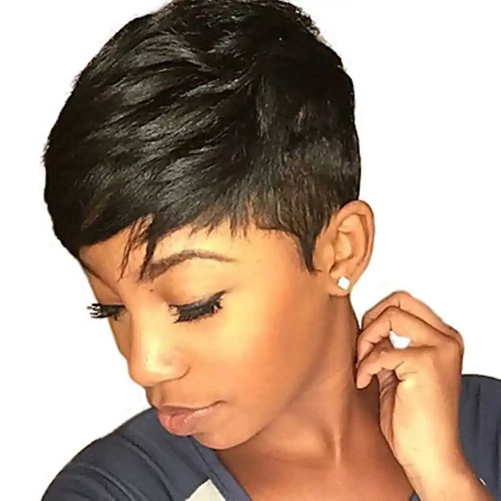 Lsy Pixie Cut Non Lace Short Human Hair Wigs Natural Black Wigs