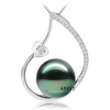 Natural 100% Tahitian Black Pearl 10.5-11mm Silver Pendant in Micro Setting in Good Quality with Silver Chain