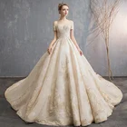Lace Up Bridal Gown V-neck Embroidery Pearl Wedding Dress