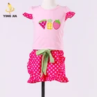 Children Outside Wear Plain Pink Knitting Short sleeve Top Baby Girl Matching Clothing Set