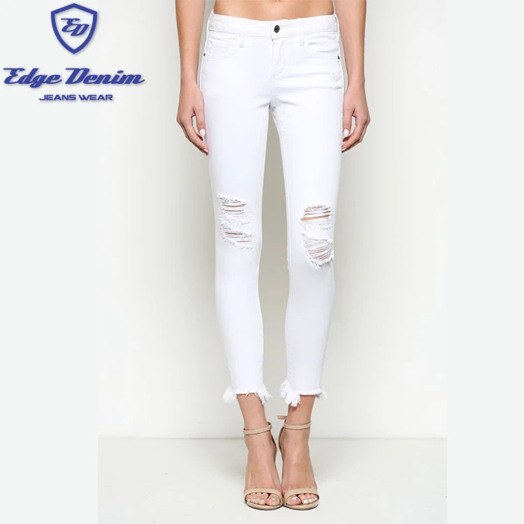 ladies white ripped skinny jeans