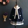 Valentin kids Girls Clothing outfit Navy Blue Short Jacket and Skirt Suits babi girl latest top design girlSchool uniform lovers