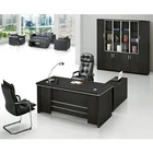 Luxury Black Color Boss Office Table Executive Manager Desk with Side Cabinet