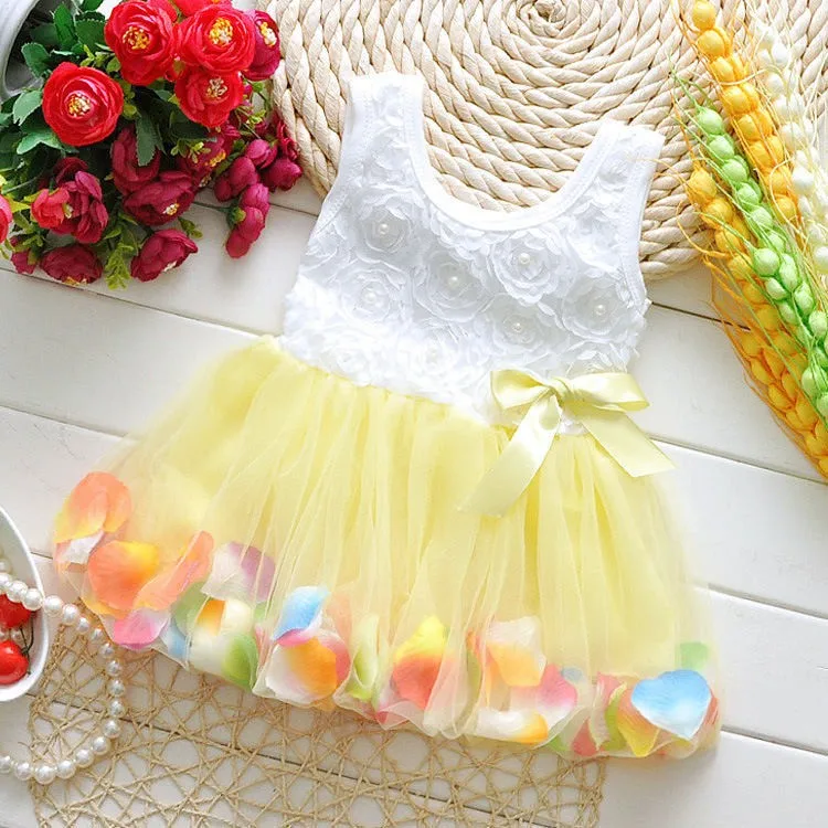 女の子ピンクローズ花びら裾ドレス女の子花服6異なる色かわいい子供服プリンセスチュチュドレスvestidosティス仕入れ・メーカー・工場
