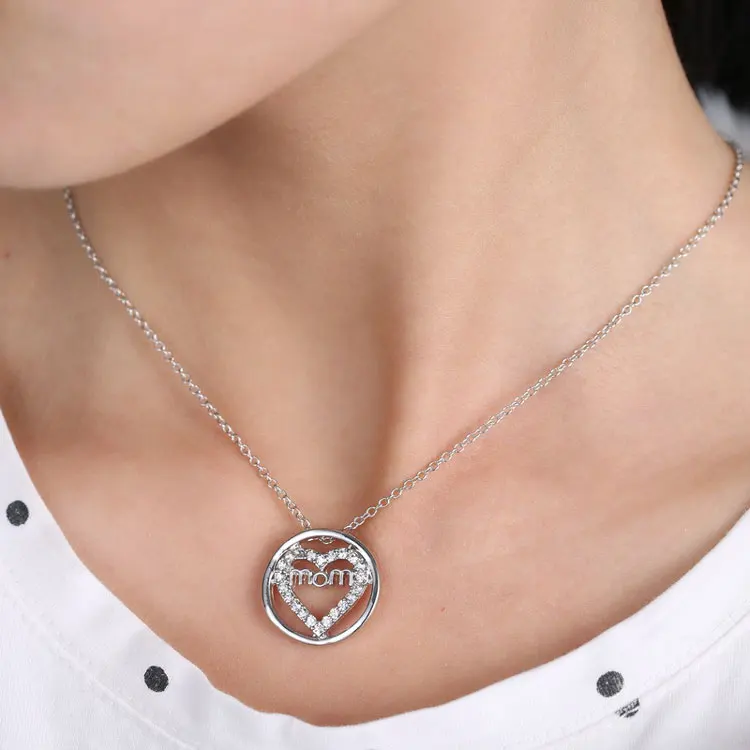 sterling silver pave crystal heart pendant for mom
