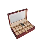 Spray lacquer 12 Slots Oem custom red luxury Wooden watch storage display box ladies packaging gift box with pillow