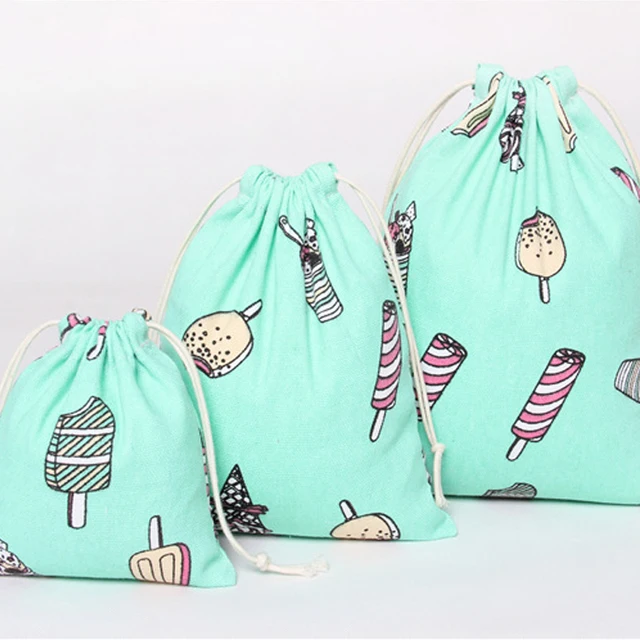 friendly wholesale ice cream printed small cotton drawstring bag