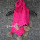 Hot simple design knit scarf with raccoon fur balls decoration for lady